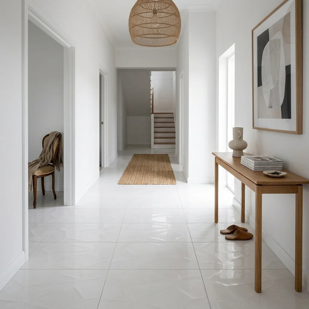 BHCN25 WAVES WHITE POLISHED 600 x 300 Polished — entryway / foyer