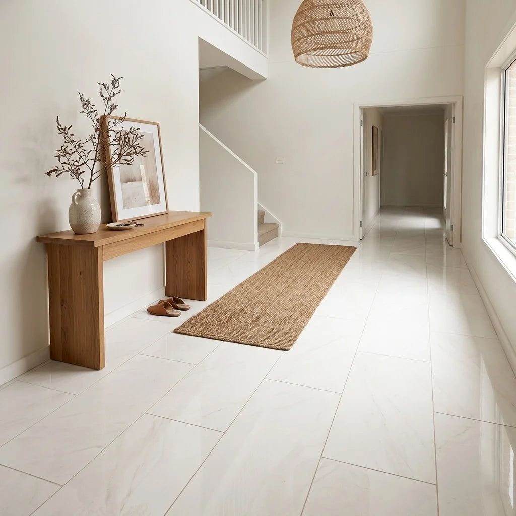 BHCN26 PLAIN WHITE TILE POLISHED 600 x 300 — entryway / foyer