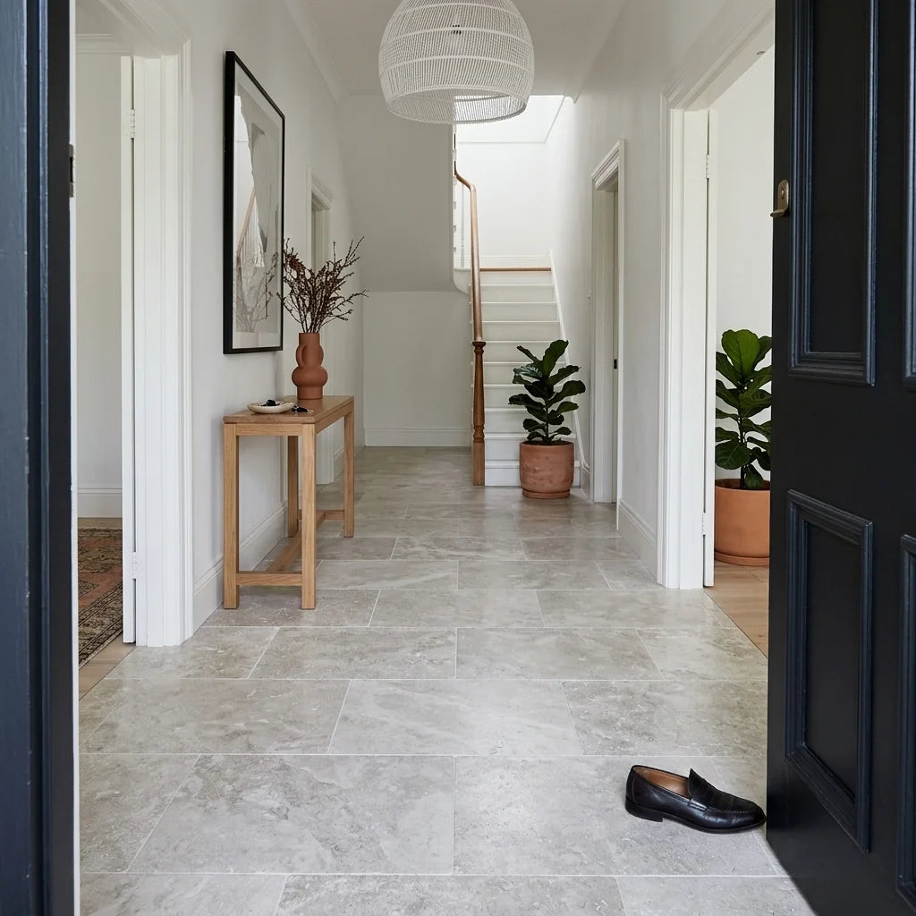 BHCA9 Natural Blend Honed &amp; Filled Travertine 610x406x12 — entryway / foyer