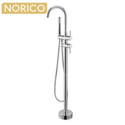 Norico Pentro Round Brushed Nickel Freestanding Bath Mixer With Hand held Shower