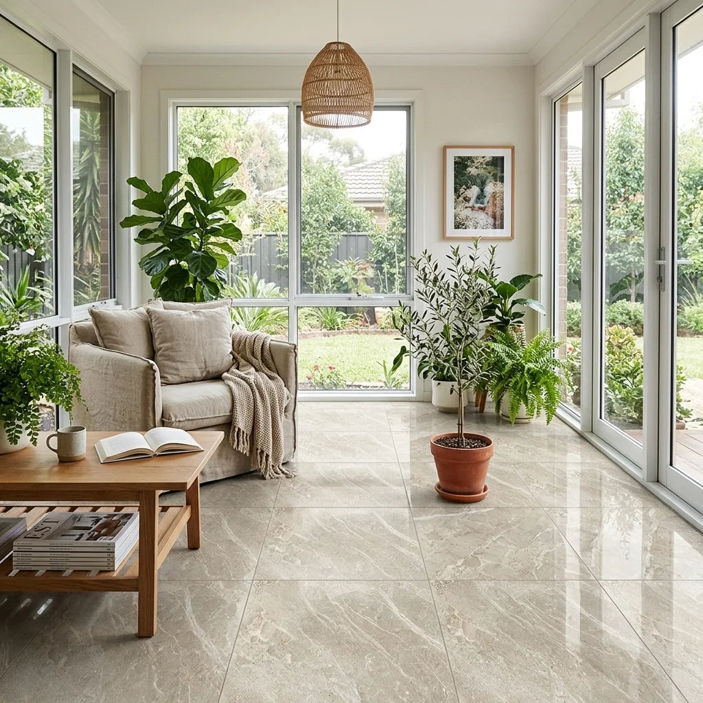 BT1117 ARMANI CARAMEL 600X600 POLISHED — sunroom / garden room