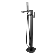 Square Gun Metal Grey Freestanding Bath Mixer With Handheld Shower