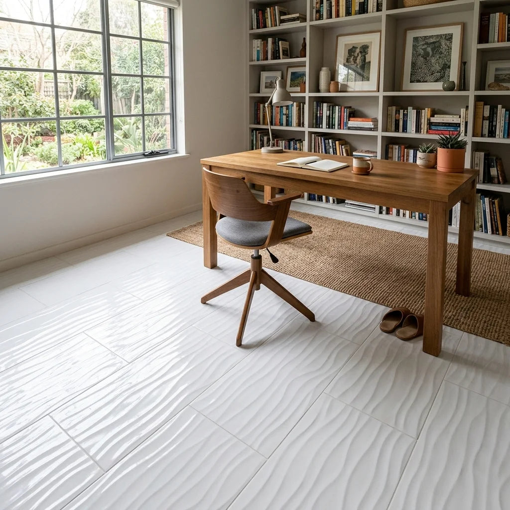 BT183 SWIRL WHITE 600 x 300 FEATURE TILE — study / home office