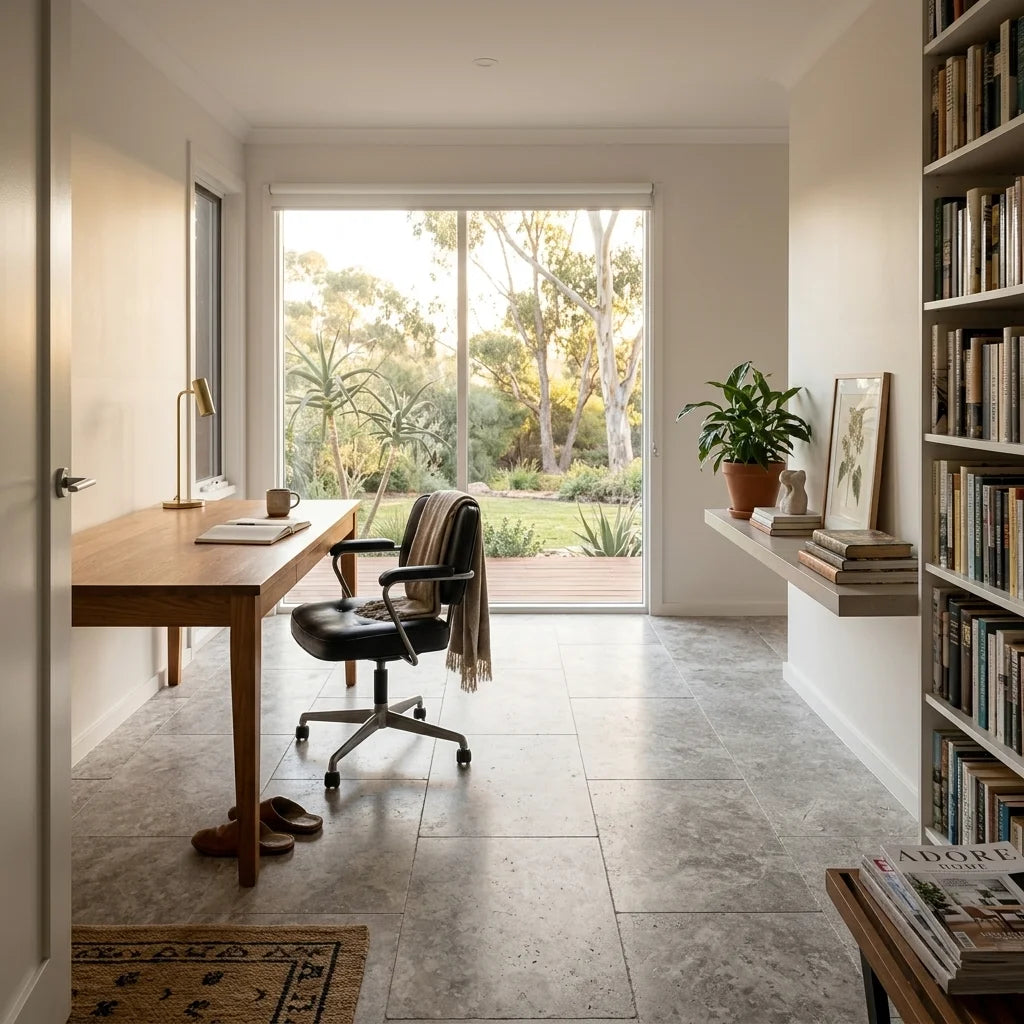 BHCA7 Silver Tumbled Travertine 610x406x12 — study / home office