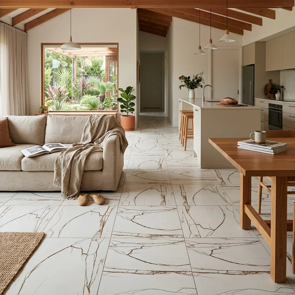 JUPITER 600X600 MATT — open-plan living + dining + kitchen