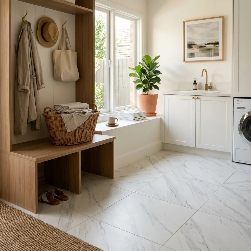 BHCI05 ATLANTA WHITE SATIN 6x6 — mudroom / laundry