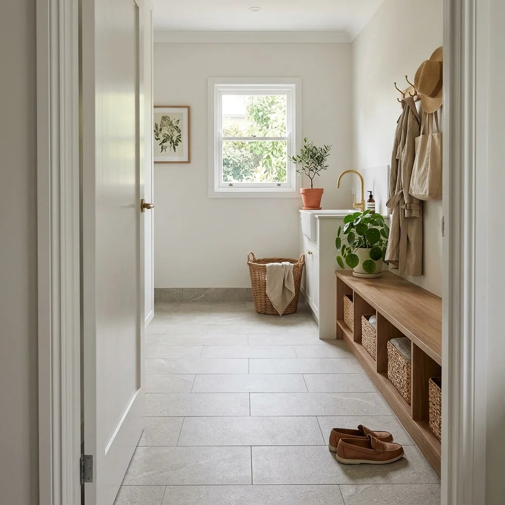 BHCV87 PARIS SAND 600 x 600 MATT — mudroom / laundry