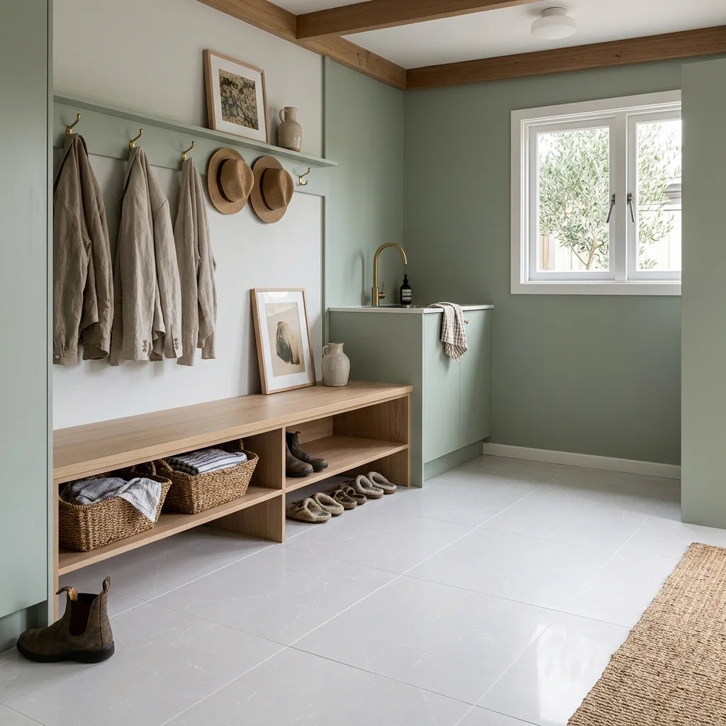 METRO LIGHT GREY 6X6 POLISHED — mudroom / laundry