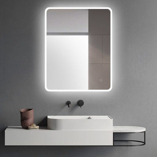 600x750mm Curved Rim Rectangle 3 Color Lighting LED Mirror Touch Sensor Switch Acrylic Side Light Wall Mounted Vertical or Horizontal