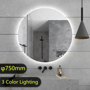 750mm Round Plain LED Mirror 3 Color Lighting Touch Sensor Switch Defogger Pad Wall Mounted Acrylic Mirror Back Lighting