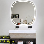 600*600mm Rounded Edge Acrylic LED Mirror 3 Color Lighting Touch Sensor Switch Wall Mounted White Frame