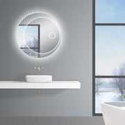 800mm Round 3 Color Lighting LED Mirror with Demo Light Function Touch Sensor Switch Defogger Pad Wall Mounted