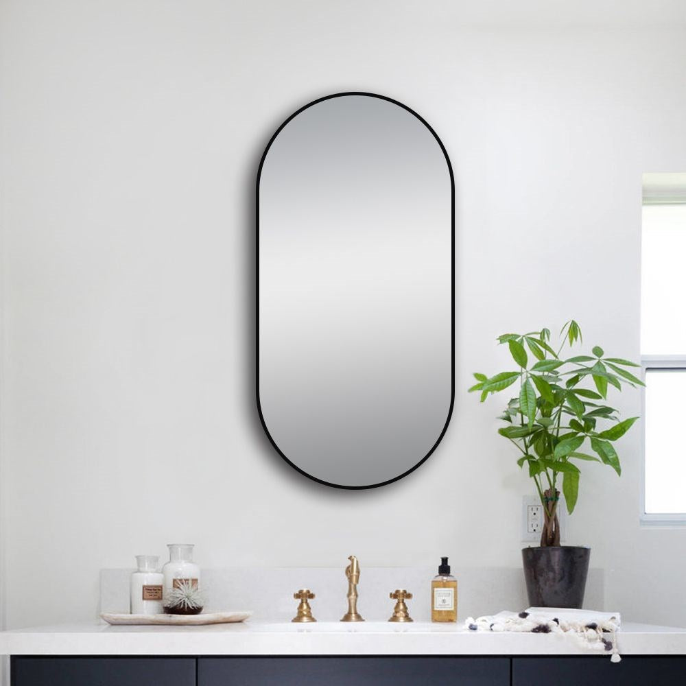 Matte Black Oval Framed LED Mirror 500x1000mm