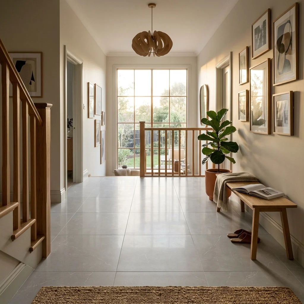 METRO LIGHT GREY 6X6 POLISHED — stair landing
