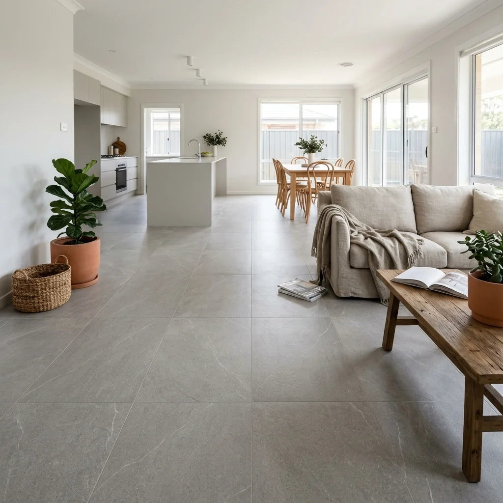 MIX12601 1200X600 MATT — open-plan living + dining + kitchen