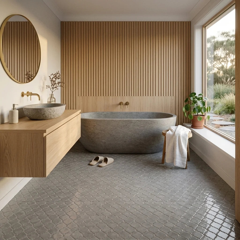 Morroccan Bubble Mink — Japanese-inspired ensuite