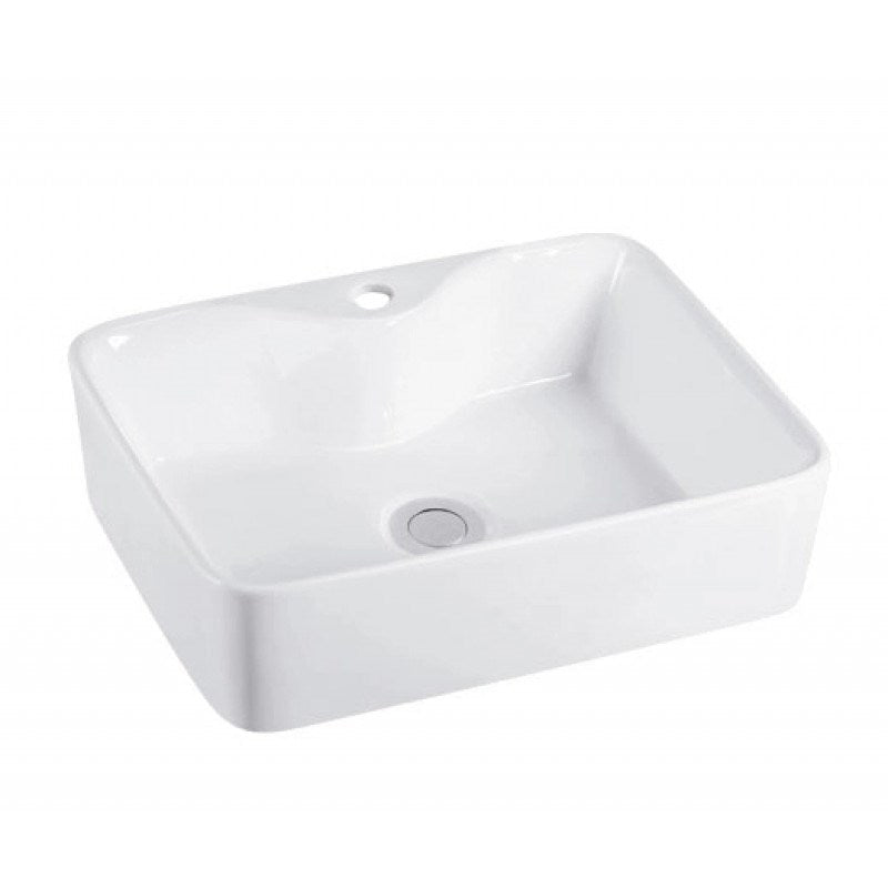 480x375x135mm Rectangle Gloss White Above Counter Ceramic Basin With Tap Hole