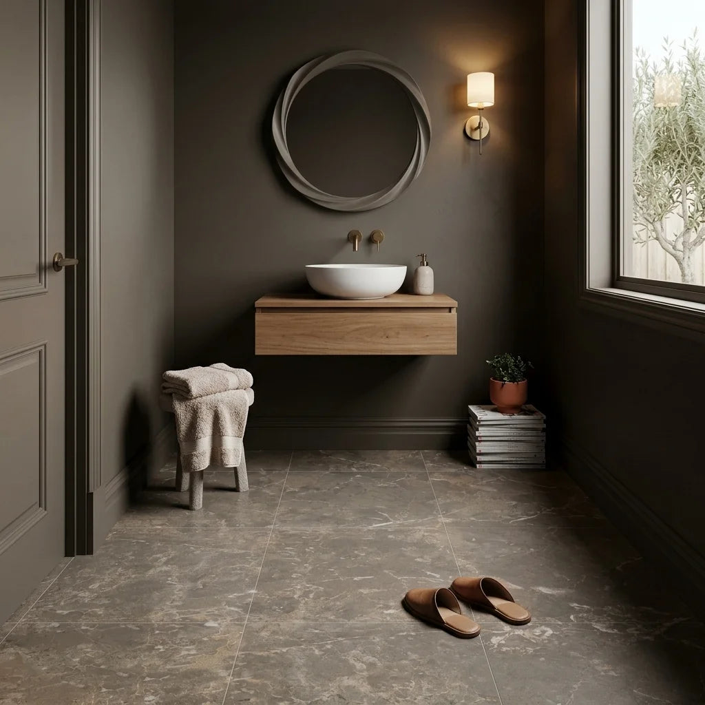 ROMA BROWN 600X600 MATT — powder room