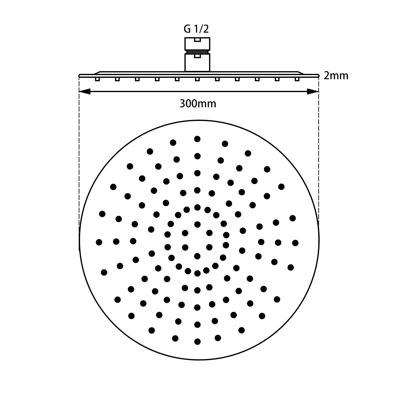 Super-slim Round Chrome Rainfall Shower Head 300mm