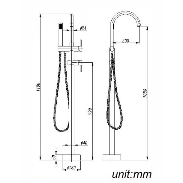 Norico Pentro Round Black Freestanding Bath Mixer With Hand held Shower