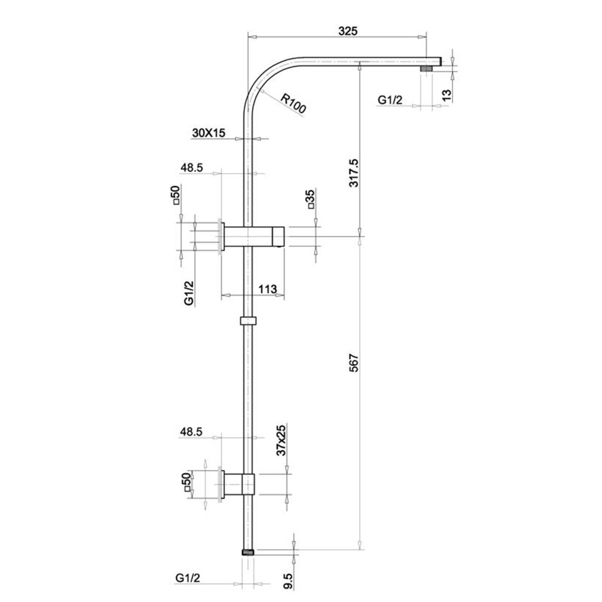 Norico Esperia 250mm Brushed Nickel Square Shower Station