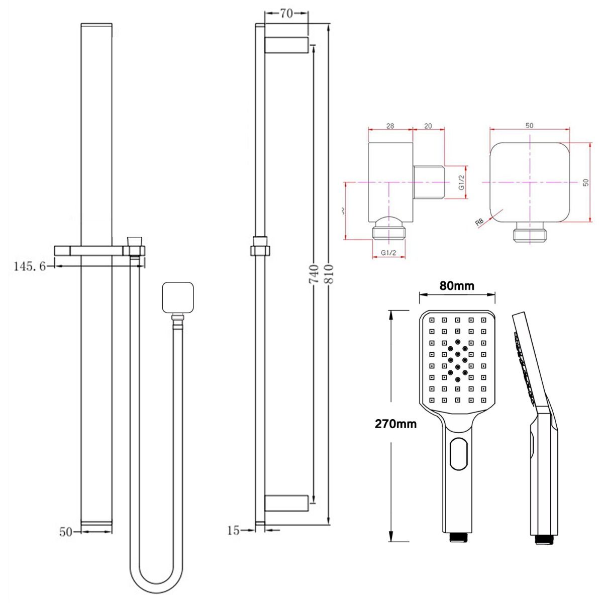Norico Bellino Chrome Square Handheld Shower Rail Set