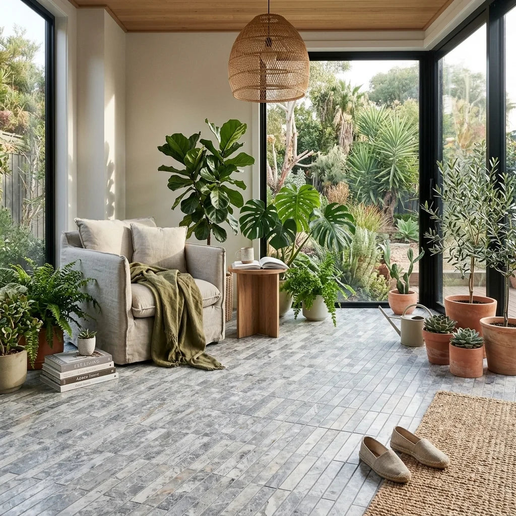 BHCS120 PARADISE TUNDRA GREY FINGER MOSAIC — garden room / sunroom