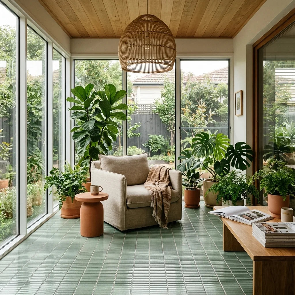 BT1153 KITKAT ANTIQUE GREEN 300X305 POLISHED — garden room / sunroom