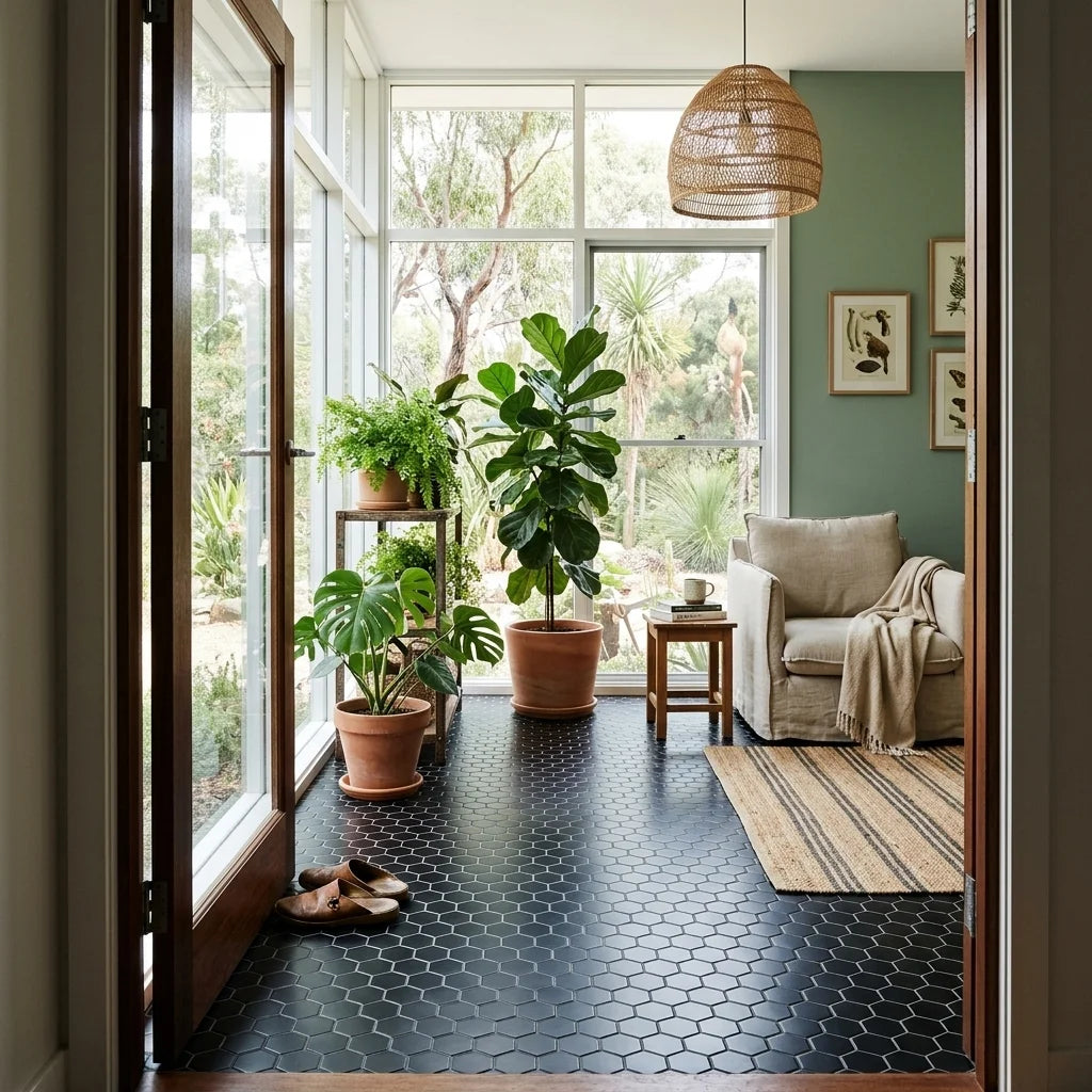 BT629 BLACK MINI HEXAGON POLISHED — garden room / sunroom