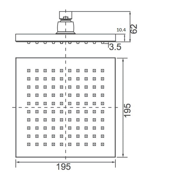 TE137 - CUBE Shower Head   (195x195mm)