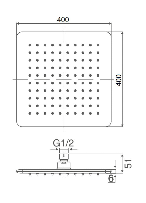 TE141 - SQ Shower Head, 6mm Thick, Laser Welded   (400x400mm)