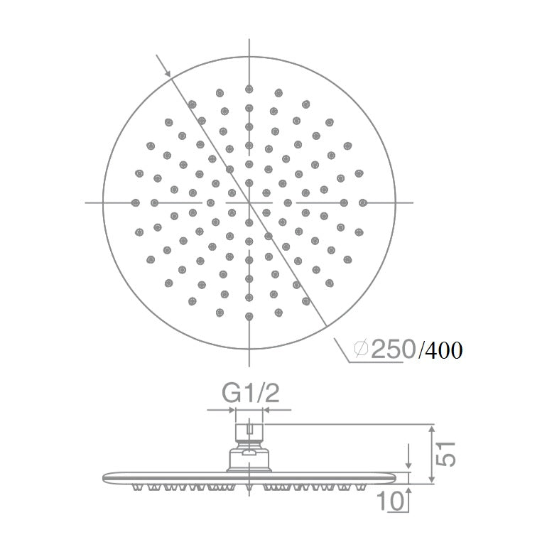 TE143 -  RD Shower Head, 6mm Thick, Laser Welded   (250mm)