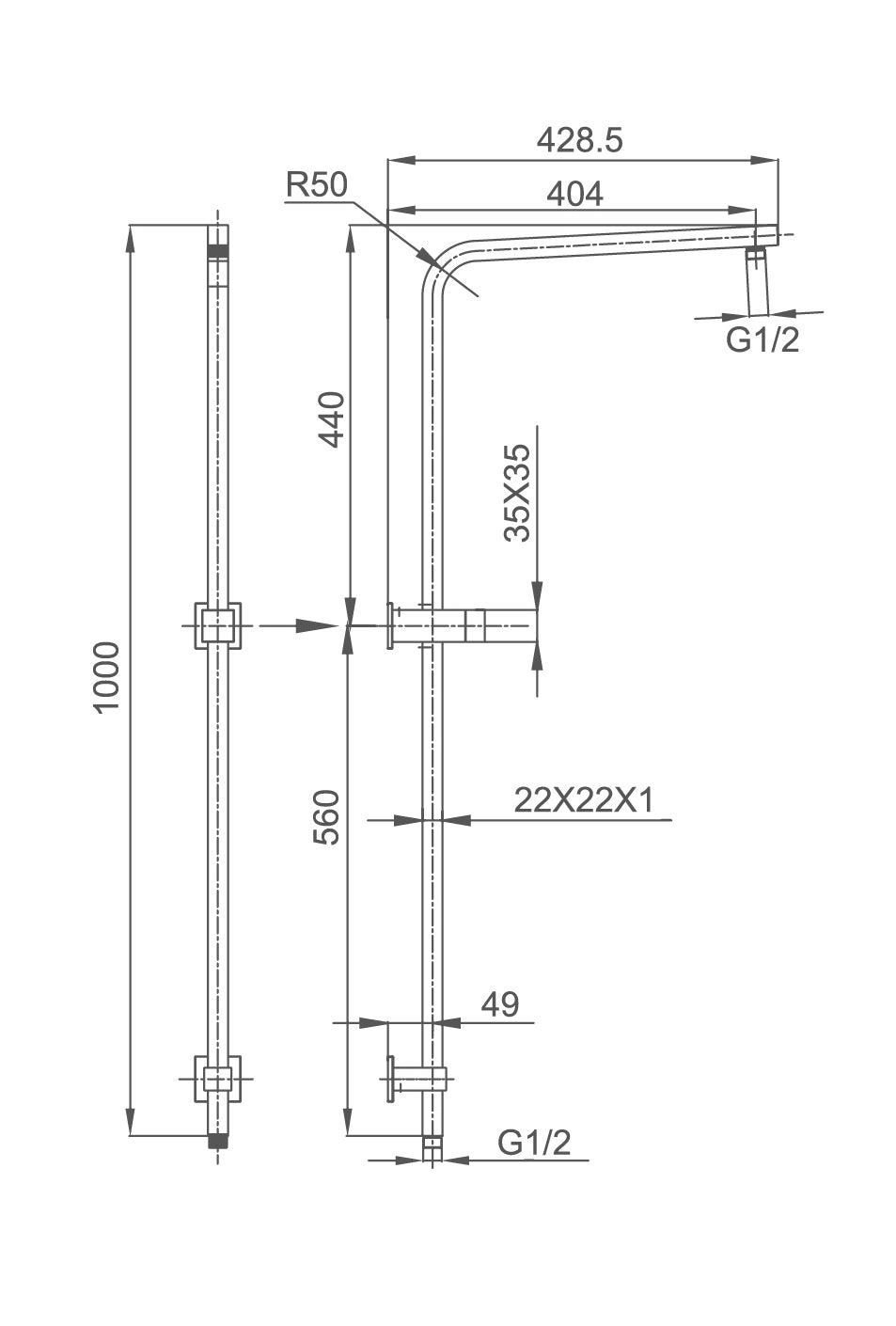 TE324 Square Multifunction Shower Rail with Single Hose Matte Black Finish