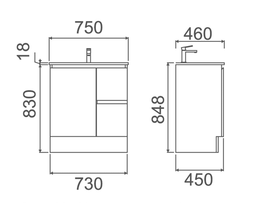 TE531 - Freestanding Vanity 750