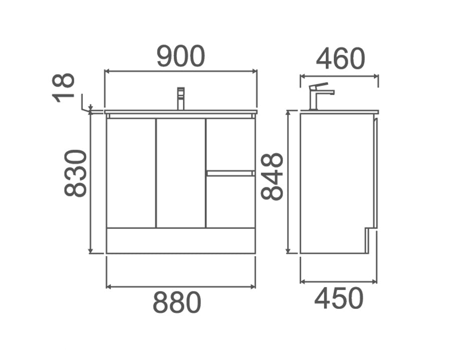 TE533 - Freestanding Vanity 900