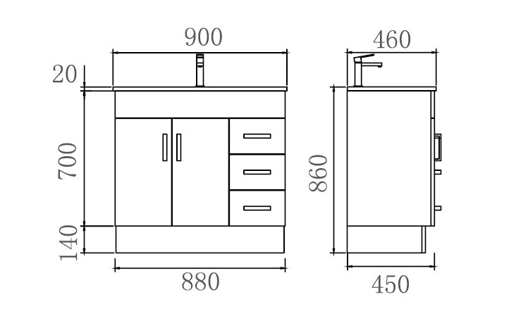 TE543- Freestanding Vanity 900