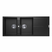 1160 x 500 x 200mm Carysil Enigma D200 Double Bowl with Drainer Board Granite Kitchen Sink Top Mount