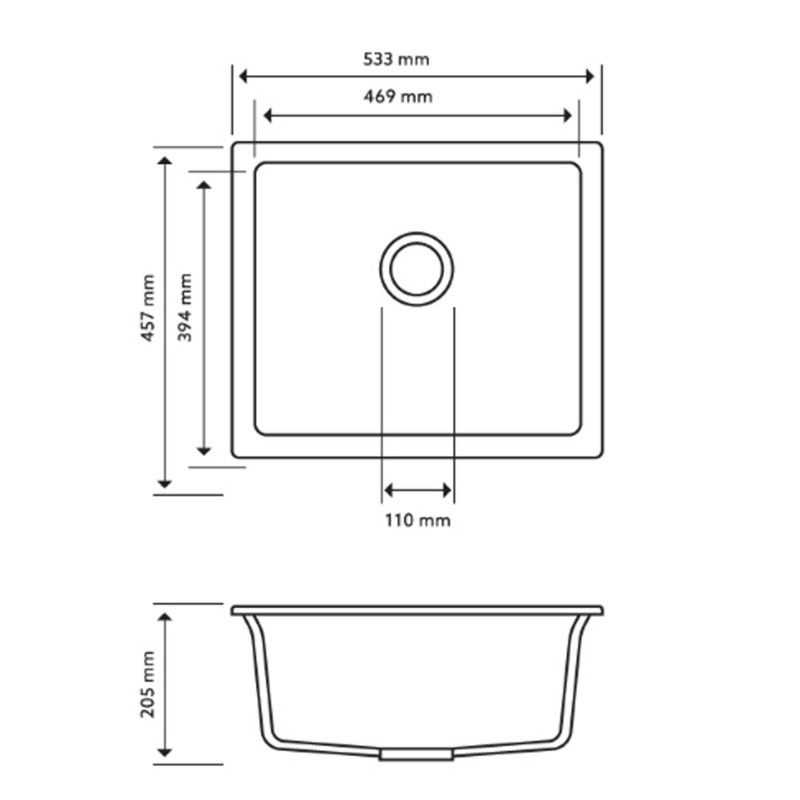 533 x 457 x 205mm Carysil Salsa Single Bowl Granite Kitchen/Laundry Sink Top/Flush/Under Mount