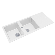 1160*500*200mm White Granite Quartz Stone Kitchen Sink Double Bowls Drainboard Top/Undermount